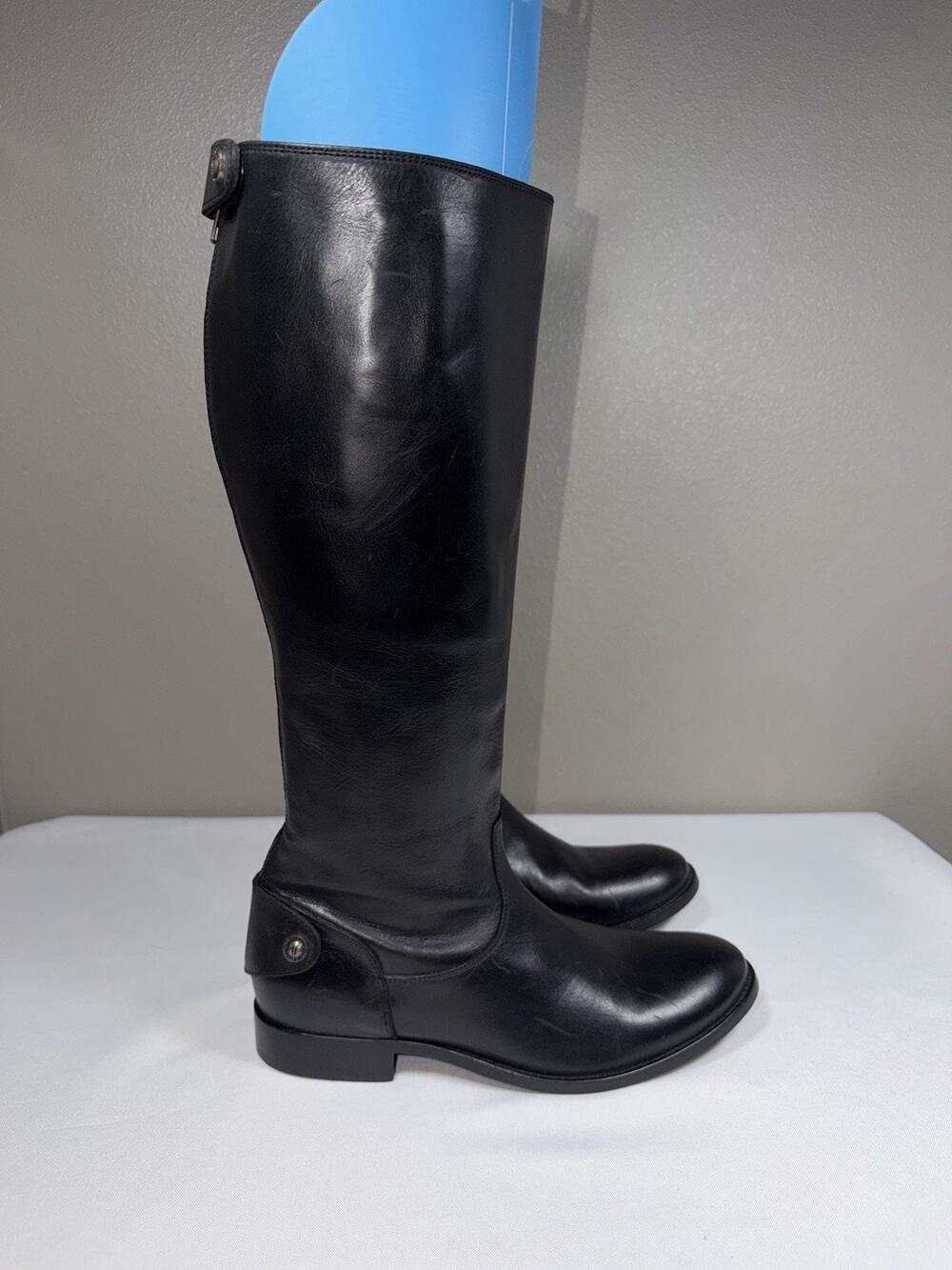 NWOT Frye Melissa Size 8 Button Back Zip Tall Riding Boots Black Leather